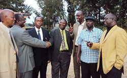  Members of the newly formed anti-injustice committee of the Association of Pentecostal Churches in Rwanda (ADEPR) share a light moment. The New Times /Daniel Sabiiti