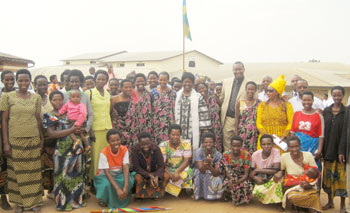 The Minister of Health, Dr. Agnes Binagwaho together with Community Health workers at Kibilizi Hospital, Gisagara. /Photo File