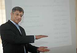 The Technical Director of TPS Consult, Hanif Macci presenting the Bugesera Airport Project to stakeholders in 2009. The project is set to be reviewed. The New Times/ File photo