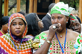  Women who attended the African Journalists' conference get emotional during their visit to Kigali Genocide memorial. The New Times/courtesy photo 