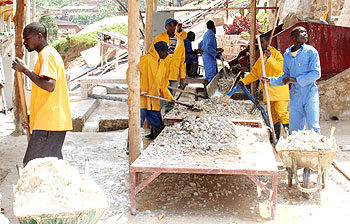 Workers at a mining facility in Gatumba, Ngororero District. The workers' union has called for better treatment of miners. The New Times File.