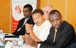  Prof. Reid E. Whitlock, the Rector of SFB (C) and Dr Paias Musafiri Malimba  (R) during the meeting yesterday. The New Times. Timothy Kisambira