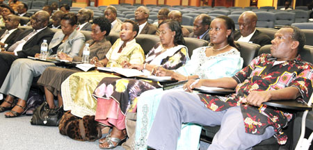 A cross section of the candidates in the upcoming senatorial elections during their meeting with NEC officials yesterday. The New Times /Timothy Kisambira