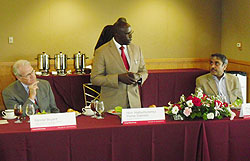  Minister of Education, Pierre Damien Habumuremyi (C) addressing Carnegie Mellon University members.The New Times / Courtesy photo