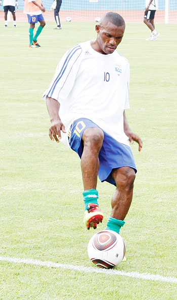 Labama Bokota was Amavubi top performer despite being isolated all on his own the whole game. The New Times/Timothy Kisambira.