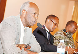  (L-R)Professor Faustin Rutembesa, Dr.Bideri Diogene and Professor Paul Rutayisire during the CNLG meeting. The New times /Timothy Kisambira