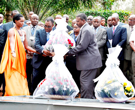  Delegates attending the ICGLR meeting took time off to pay their respects to Genocide victims at the Gisozi Memorial Centre yesterday. The New Times /Timothy Kisambira.