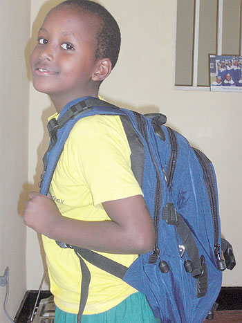 Bannycarries his fancy school bag.