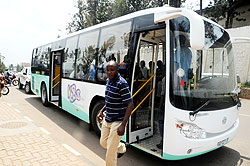 One of the 20 new KBS buses that hit Kigali roads yesterday. The New Times /John Mbanda.