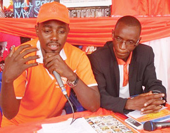 The Marketing Executive of Tanzaniau2019s Steps Entertainment Ignatus D. Kambarage (L) with Shamu Nzayinambaho during a press conference . The New Times / Grace Mugoya