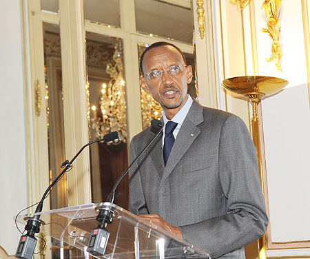 President Kagame addresses members of the Movement of French Enterprises (MEDEF) in Paris, France yesterday The New Times /Courtesy