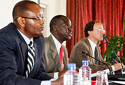 (R-L)Mathew Edwardsen, Director of African US Forest Service Program, Stanislas Kamanzi, Minister of Minerals and Forestry, and Dr Michel Masozera the Country Director of WLC. The New Times /Timothy Kisambira