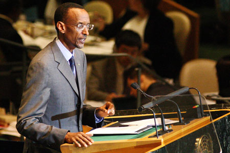 President Kagame addresses the UN General Assembly in New York, yesterday. The New Times/Adam Scotti.