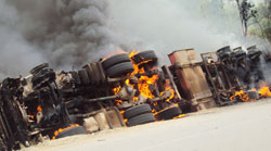 On fire-the truck was heading to Bukavu, DRC. The New Times  /JP Bucyensenge.