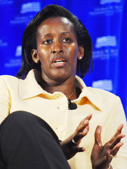 Mrs.Kagame speaking at  the Clinton Global Initiative meeting in New York. The New Times/Courtesy.