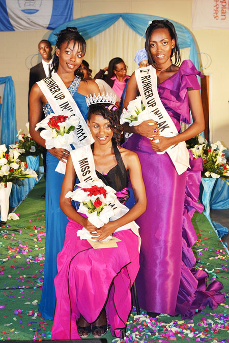 Miss INILAK 2011 Irene Muhikira poses with the 1st runner-up Tania Gasasira (left) and 2nd runner-up Solange Uwitonze (right). (Photos courtesy of Inyarwanda.com).
