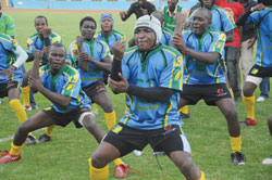 Silverbacks players doing their traditional 'Hulk' before last year's CAR 15s tournament in Kigali. The New Times/File