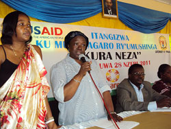  Jeannette Nduwamariya,(left) the provincial coordinator of CARE International and Traore Soukey the USAID representative,at the function. The New Times / D Sabiiti