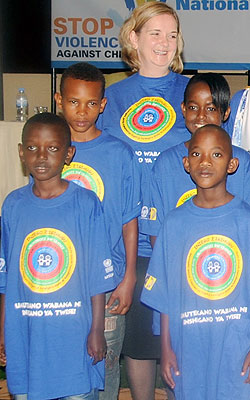 Unicef country representative Noala Skinner with children during the conference against child violence that ended yesterday.The New Times john Mbanda