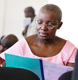 Victoire Ingabire in court yesterday. The NewTimes Timothy Kisambira