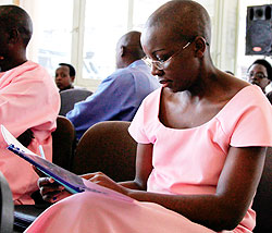 Victoire Ingabire in court;  She wants pieces of evidence left out during the trial. The New Times File phot 