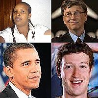 R-L:Lillian Tumushabe; Bill Gates;Barack Obama;Mark Zuckerberg