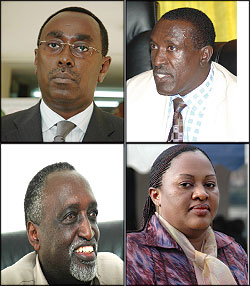 L-R: Bernard Makuza; Dr Jean Damascene Ntawukuriryayo;Tito Rutaremara; Penelope Kantarama.