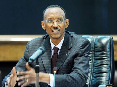  President Kagame speaks at the news conference at Village Urugwiro, yesterday. The New Times / Village Urugwiro.