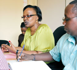 (R-L)Eugene Rutembese of NUR along with Dr Yvonne Kayiteshonga, the Coordinator of the Mental Health Programme during the press conference. The New Times / Timothy Kisambira