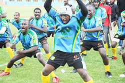 Captain Benjamin Makombe leading the team in a local Haka version last year. He will be at the forefront of the action. The New Times/File.