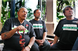 (L-R) Bill Babbit( L) with Bill Pelke (R) of American NGO Journey of Hopeu201d  in an interview at Serena yesterday. The New Times / Timothy Kisambira