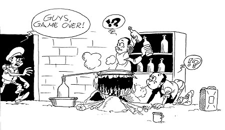 Joseph Hitimana (26) and Jean de Dieu Habimana (24) were apprehended with 25 litres of the banned gin and brewing equipment installed in their home. The suspects are being held at Nyamabuye Police station in Muhanga District.