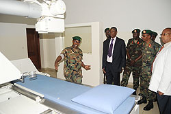 Defence Minister James Kabarebe on a recent tour of the Kanombe Military Hospital. The hospital is open to the public.