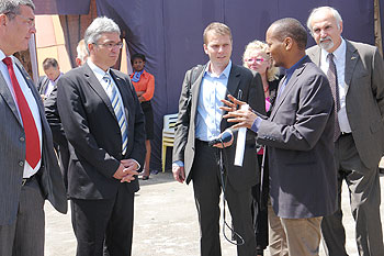 The founder of Rwanda Film Centre and KWETU Film Institute Eric Kabera (1st on right), chats with members of the visiting delegation from Rhineland Palatinate.  (Photos by Joseph Njata).