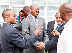 (L-R) Protais Murayire, Mayor of Kirehe, James Musoni, Col (Rtd) Fabian Massawe, the head of the Tanzanian delegation and Dr John Musemakweli yesterday after the meeting. The New Times/Timothy Kisambira