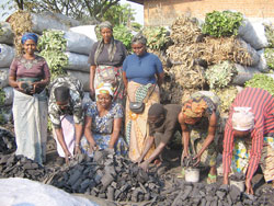 Female charcoal dealers at work. They would soon benefit from and exclusive womenu2019s bank to easily access loans to expand their businesses.The NewTimes / File