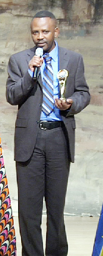 Gilbert Ndahayo speaks after accepting the award.The NewTimes / Courtesy 