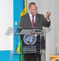 UN Resident Coordinator  Aurelien Agbenonci addresses the gathering at the function. The New Times, Bonnie Mugabe
