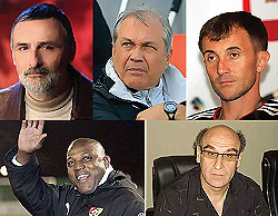 R-L:Branko Smiljanic;Ratomir Djukovic;Milutin Micho Sredojevic;Stephen Okechukwu Keshi;Patrice Neveu.