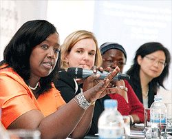 (L-R)Health Minister Agnes Binagwaho, UNICEF Country Representative, Noala Skinner,  Dr  Traore Soukeynatou from USAID- Rwanda, and Angela Hwang, Programme Officer at the Bill and Melinda Gates Foundation during the WHO meet in Kigali yesterday. The New T