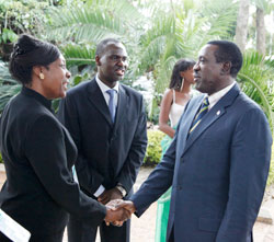 (L-R)Charity Kaluki Ngilu, Kenyan Water Minister, Stanislas Kamanzi, and Dr Jean Damascene Ntawukuliryayo, president of the Senate yesterday. The New Times / Timothy Kisambira.