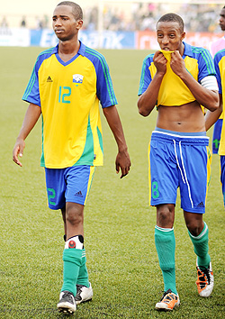 Emery Bayisenge (R) missed Amavubi's last game because of an ankle injury. The New Times / File