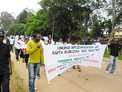 NUR students march through Huye town calling on the public to help mentally ill people. The New Times / JP Bucyensenge.