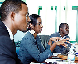 (L-R) Peter Katanisa senior Product development and facilities officer, Rica Rwigamba, Head of the Tourism and Conservation, and Faustin Karasira Division Manager RDB during the press conference yesterday. The New Times / Timothy Kisambira.