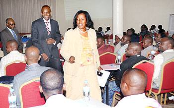 Health Minister Dr. Agnes Binagwaho talks to doctors after opening a meeting of Rwanda Medical Council on November 3, 2011. The New Times / John Mbanda.