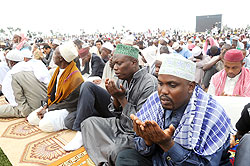 Muslims mark  Iddil - Al Adhuha at Nyamirambo Stadium yesterday. The New Times / John Mbanda.