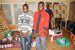 The suspects at Remera Police station yesterday. The New Times /J. Mbanda.