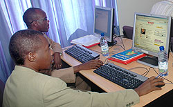 Clients in a Kigali internet cafe. The new Kigali Wireless Broadband, Wibro, is said to be more affordable and reliable. The New Times / F. Kanyesigye