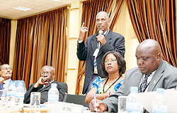 Sayinzoga speaking at the meeting. The New Times / T. Kisambira.