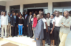  Officials from NISR pose for a group photo with statistics students during the  launch of the Statistics Week.The New Times / JP Bucyensenge.